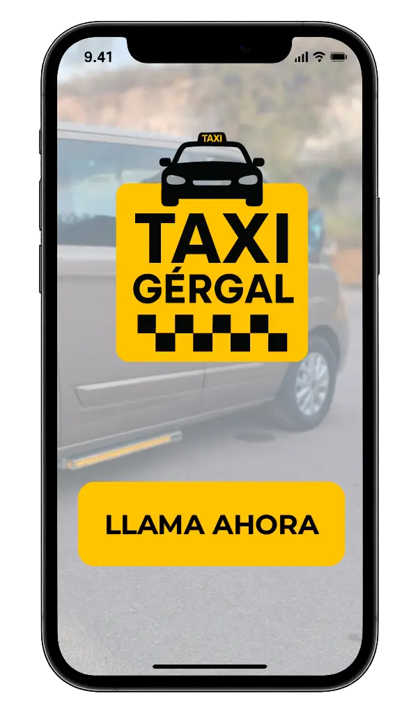 Smartphone con llamada a la accion de Taxi Gergal